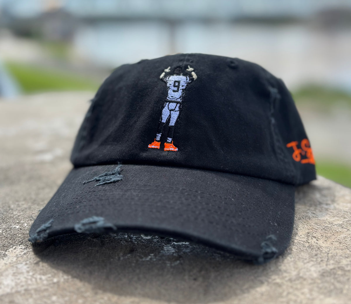 JSal Black Burrow Distressed Strapback (Silk Interior)