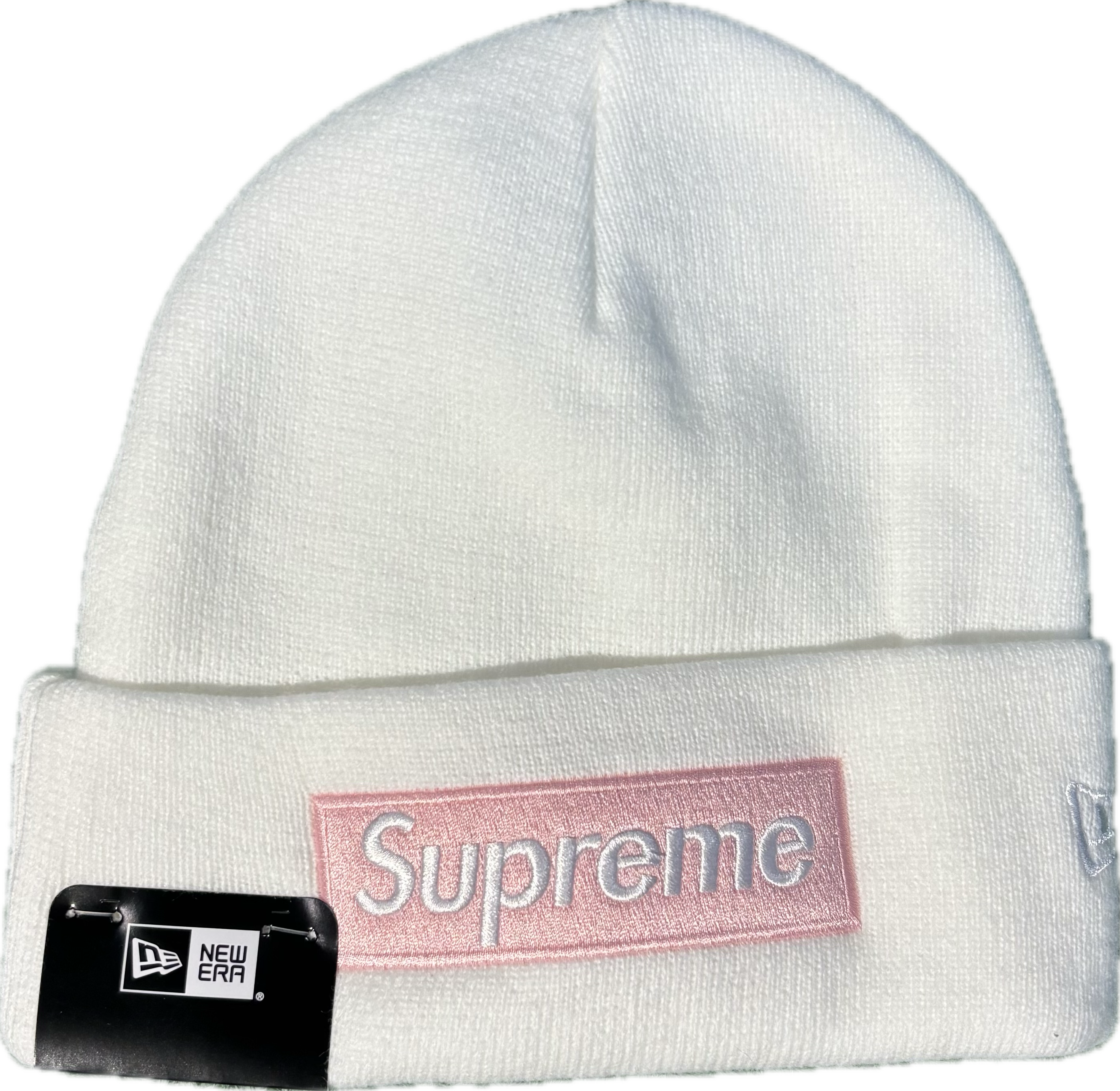 Supreme New Era White/Pink Box Logo Beanie