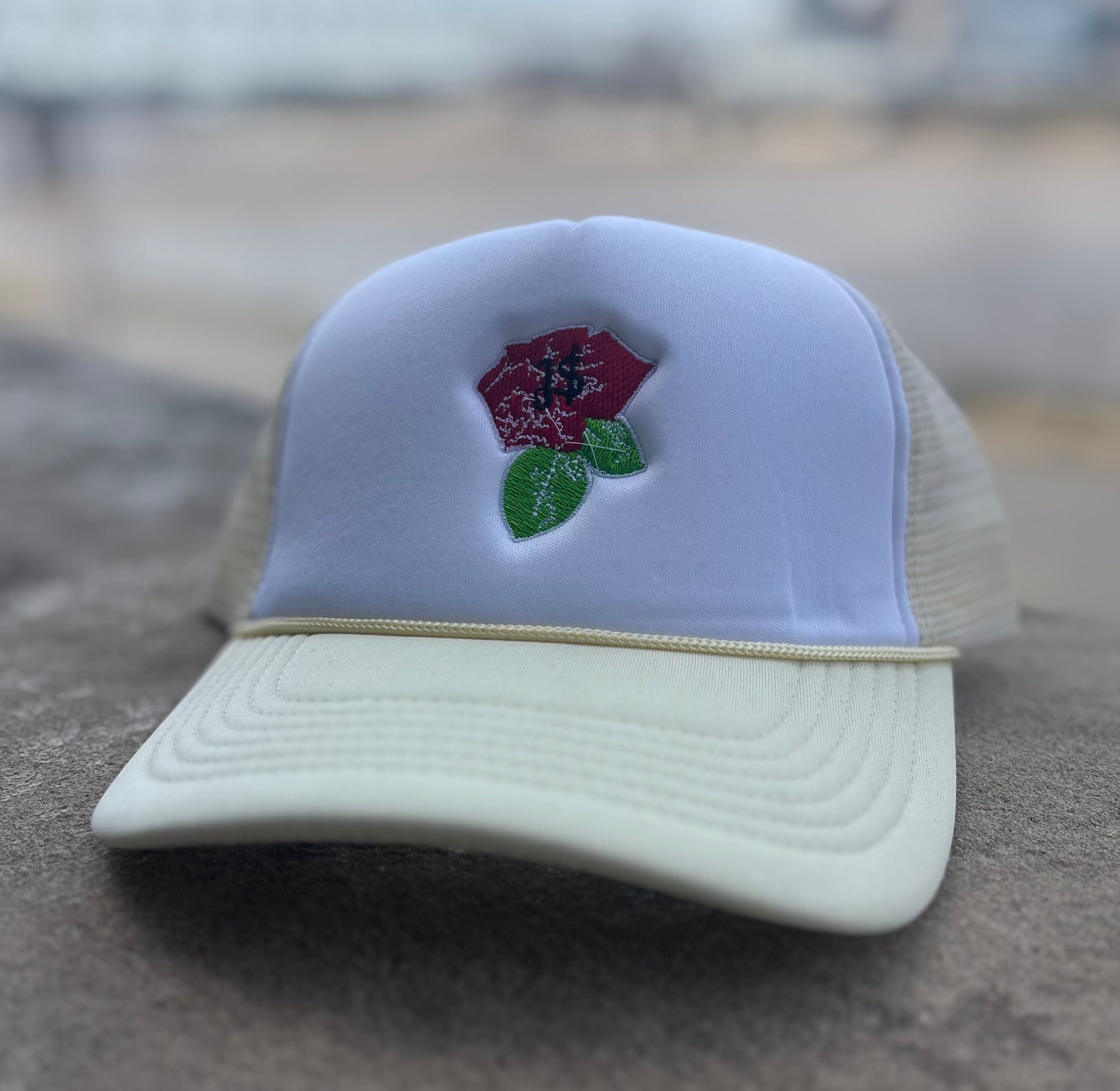 JSal Cream/White Rose Trucker