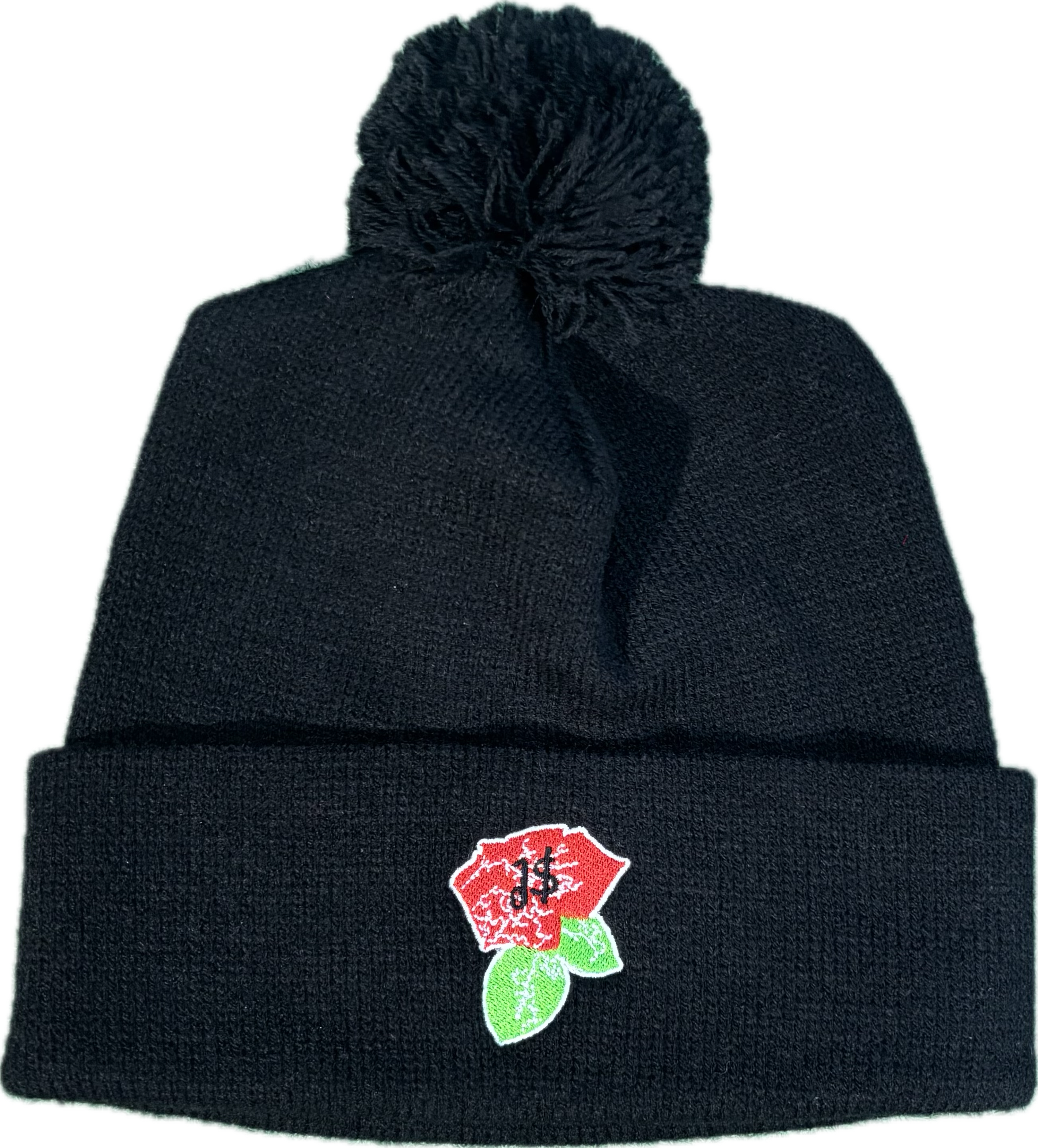 JSal Black Rose Pom Beanie
