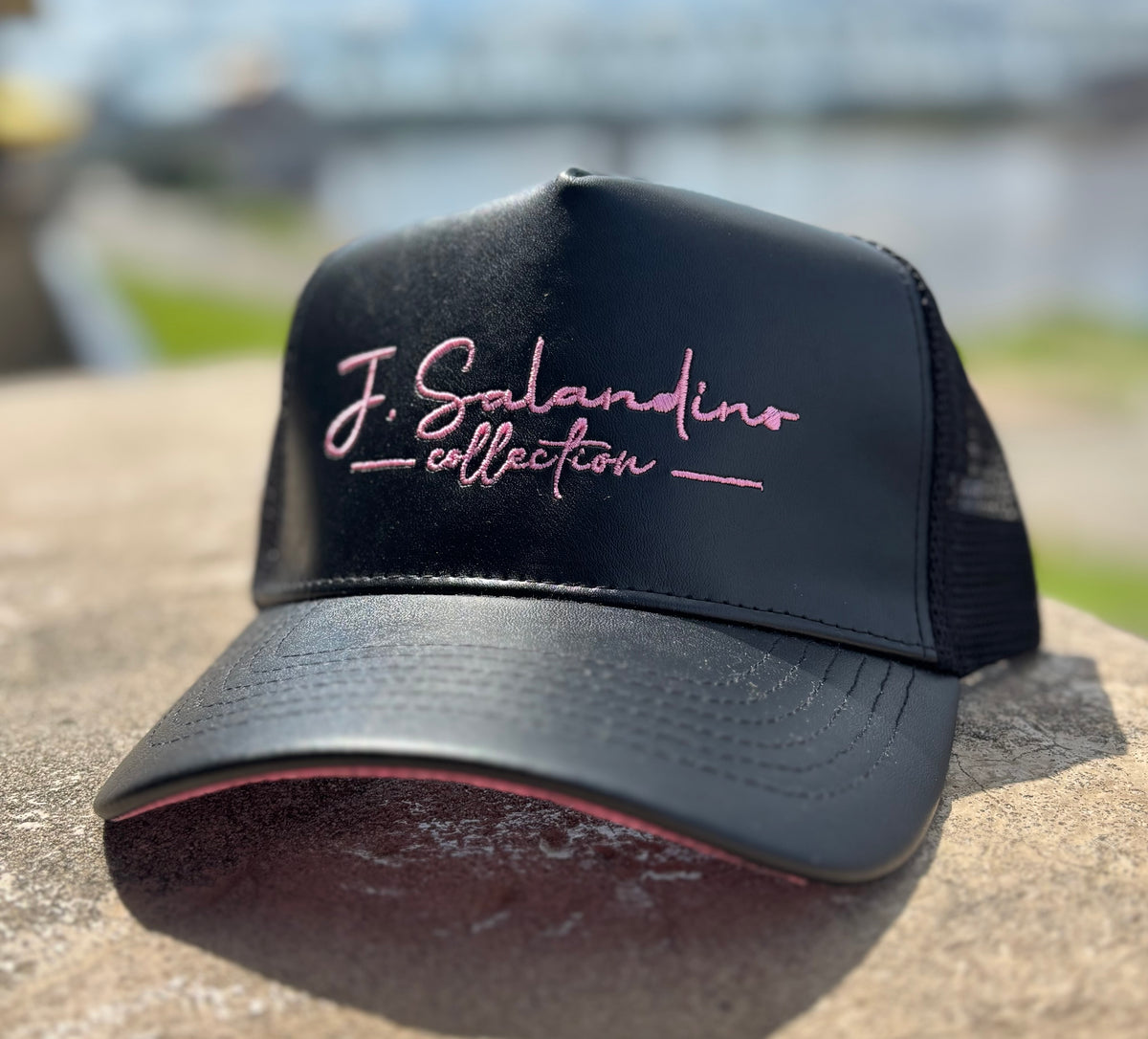 JSal Black/Pink Leather Trucker