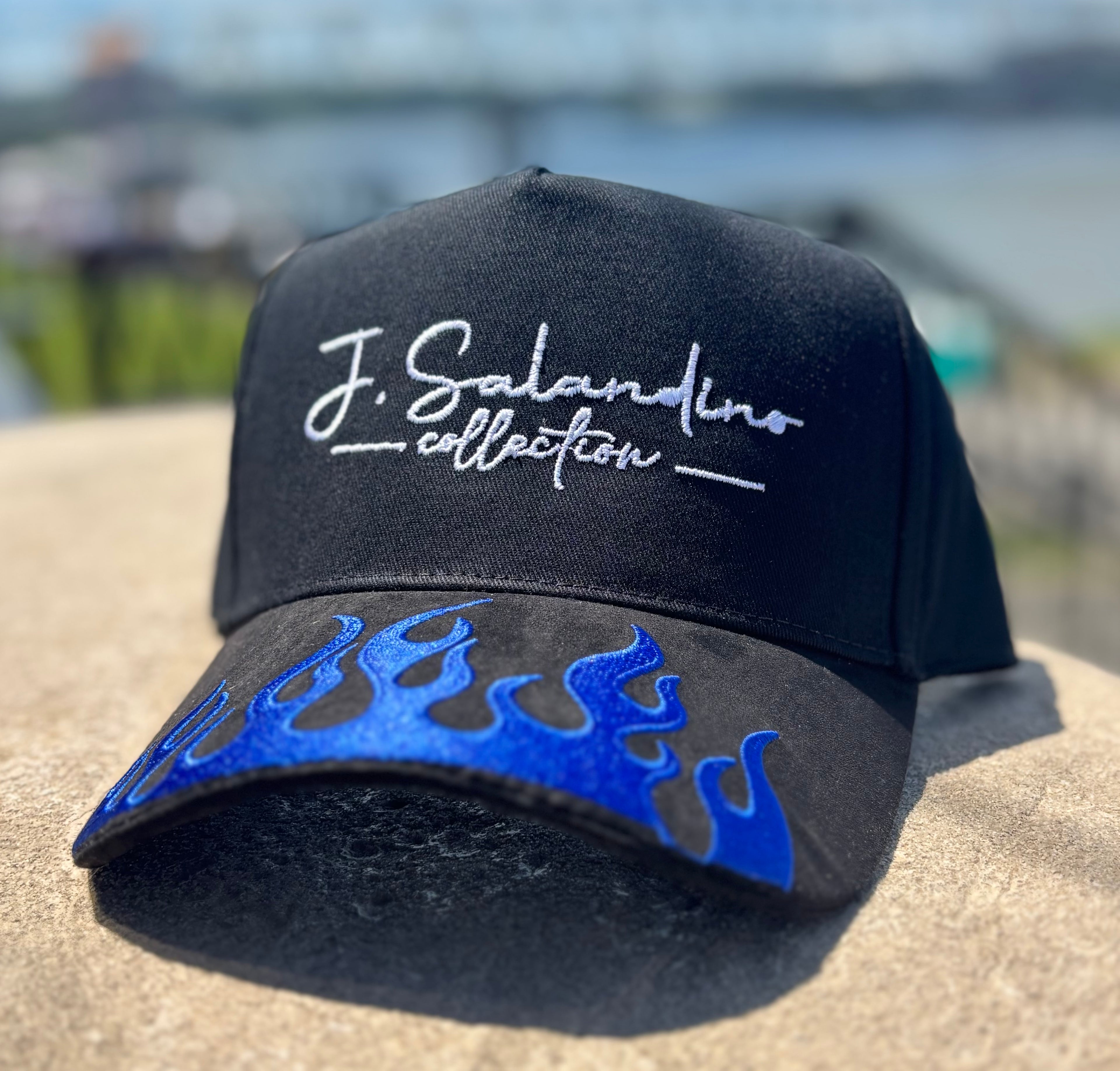 JSal Collection Black/White/Blue Flame Trucker