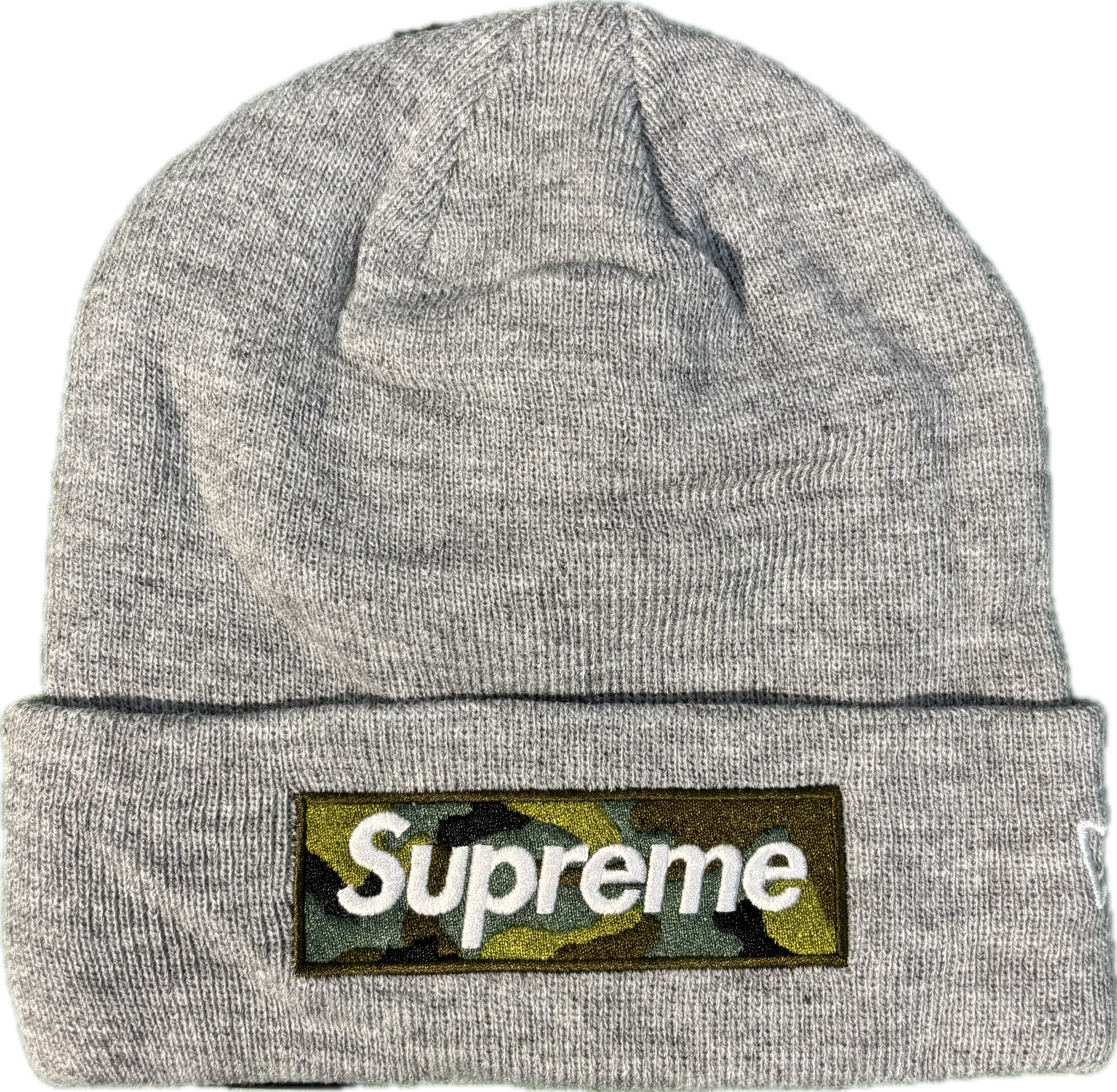Supreme New Era Grey/Camo Box Logo Beanie