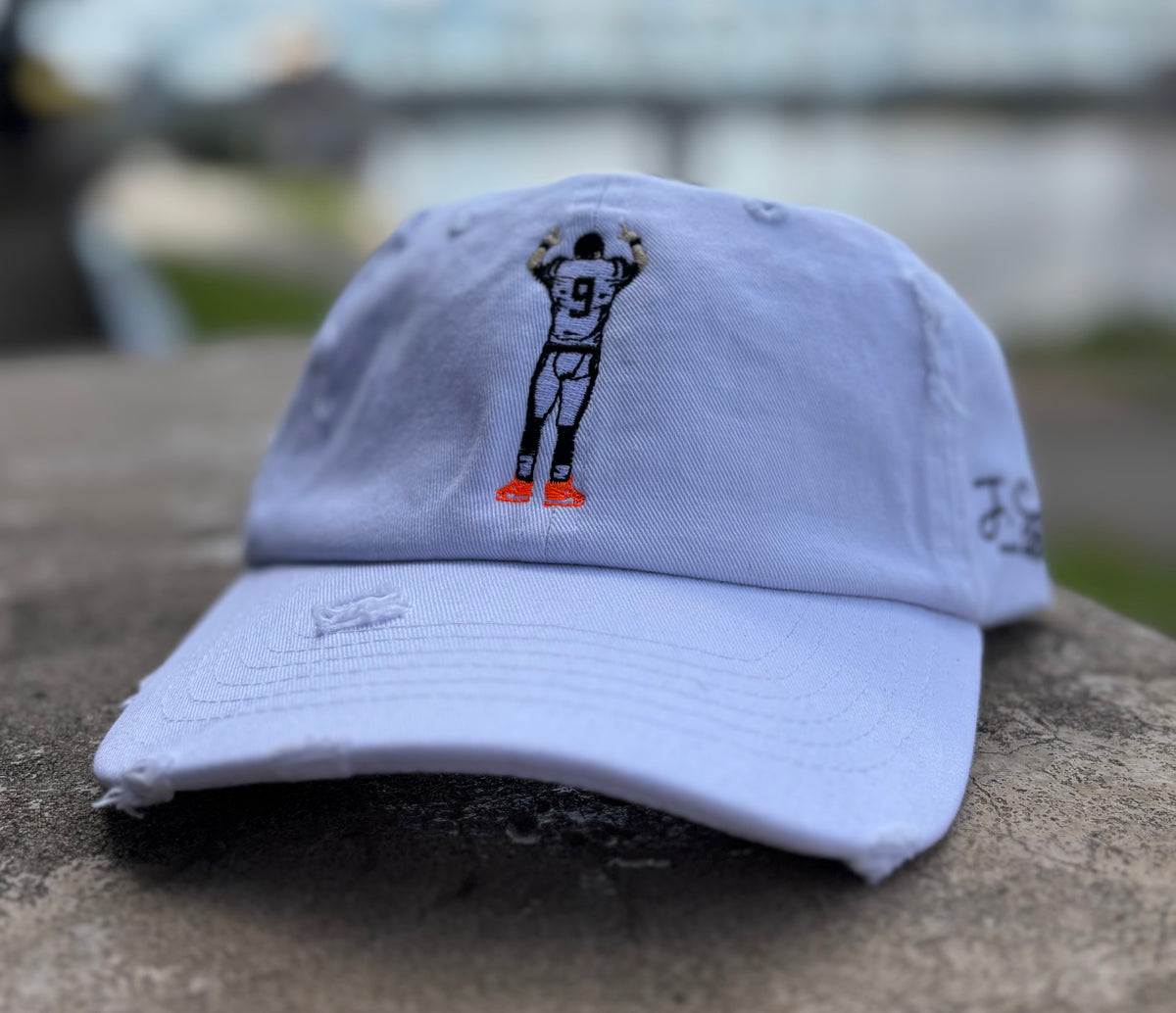 JSal White Burrow Distressed Strapback (Silk Interior)
