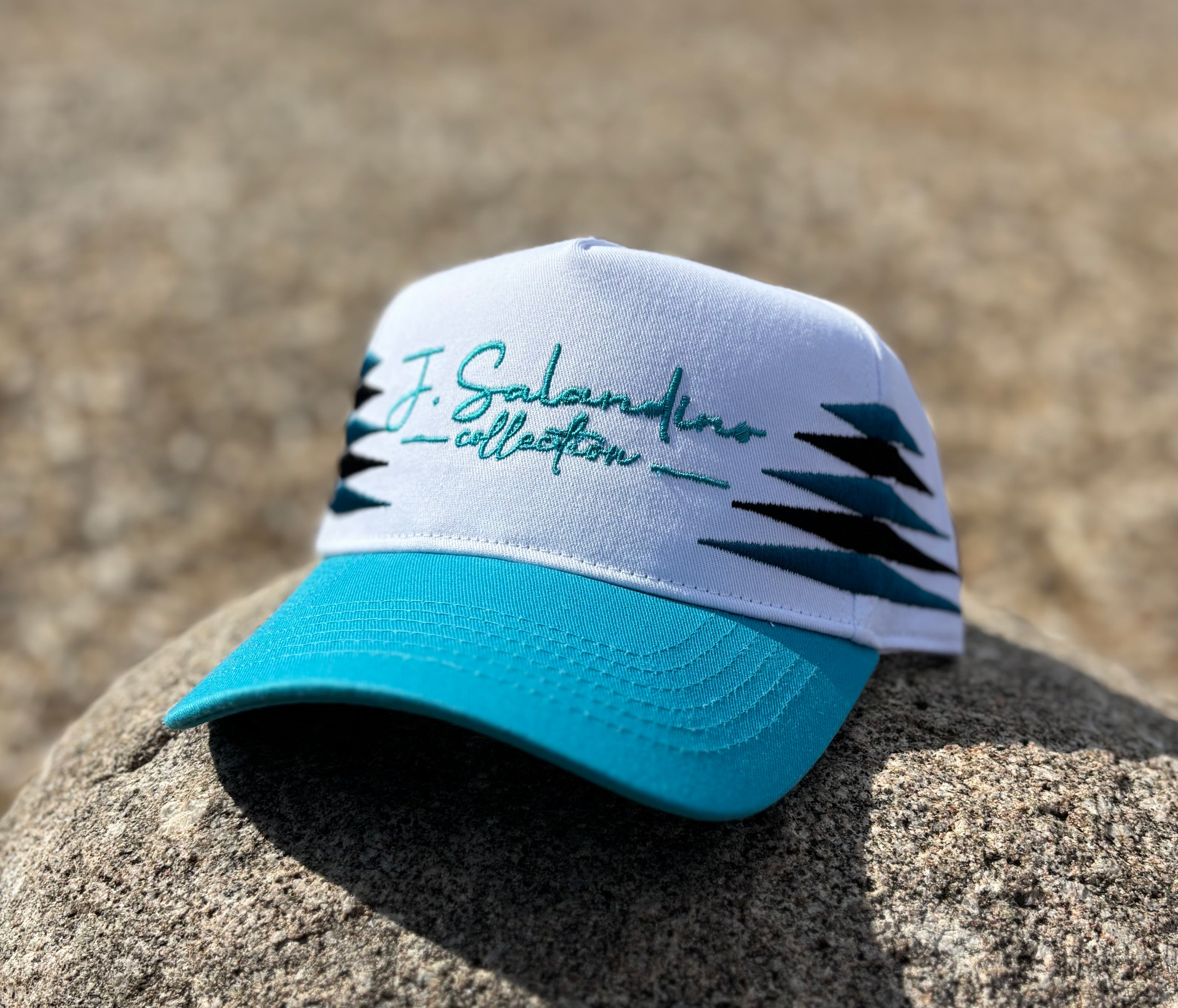 JSal Collection Teal/White/Black Diamond Trucker