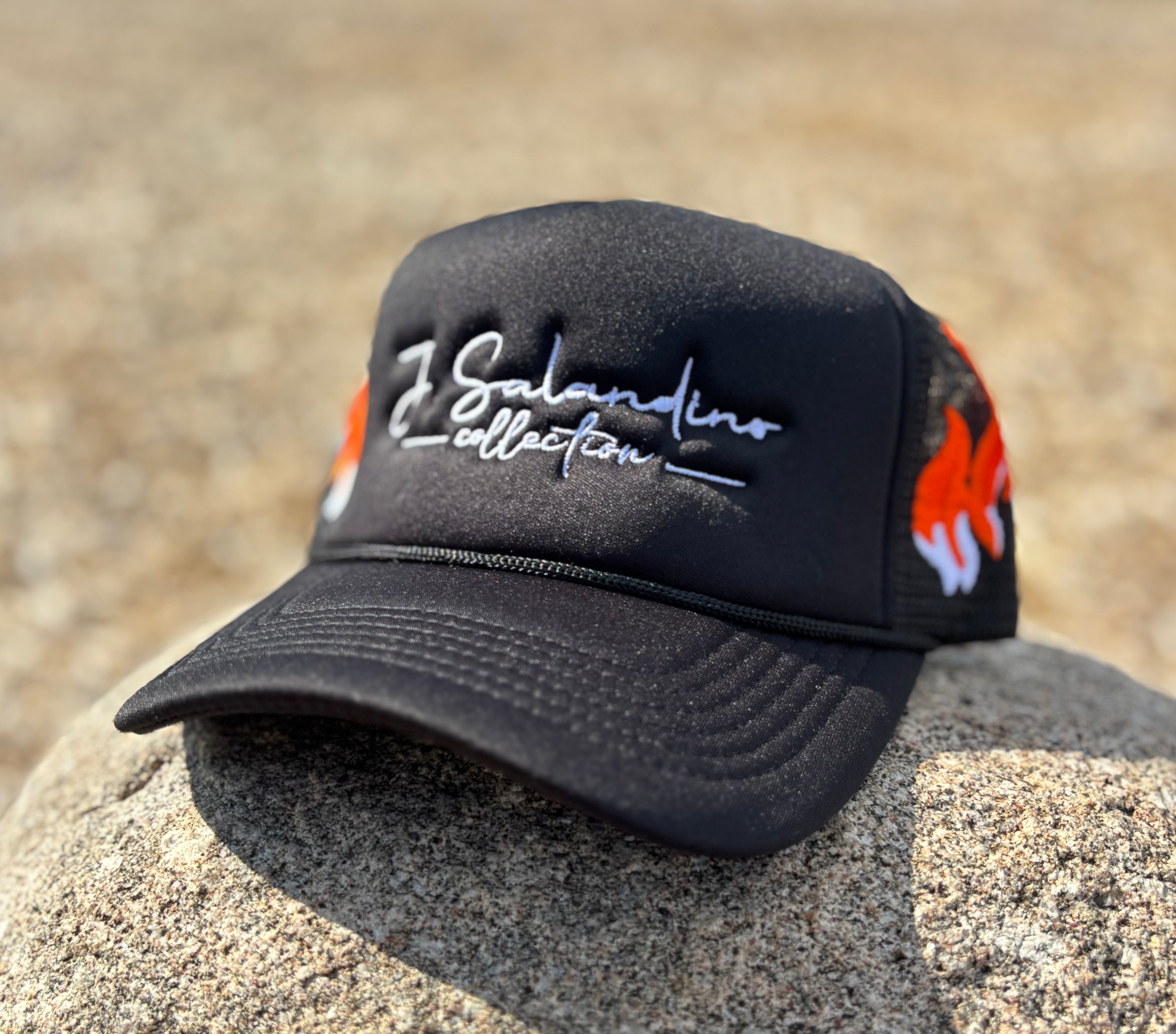 JSal Black/Orange Flame Trucker