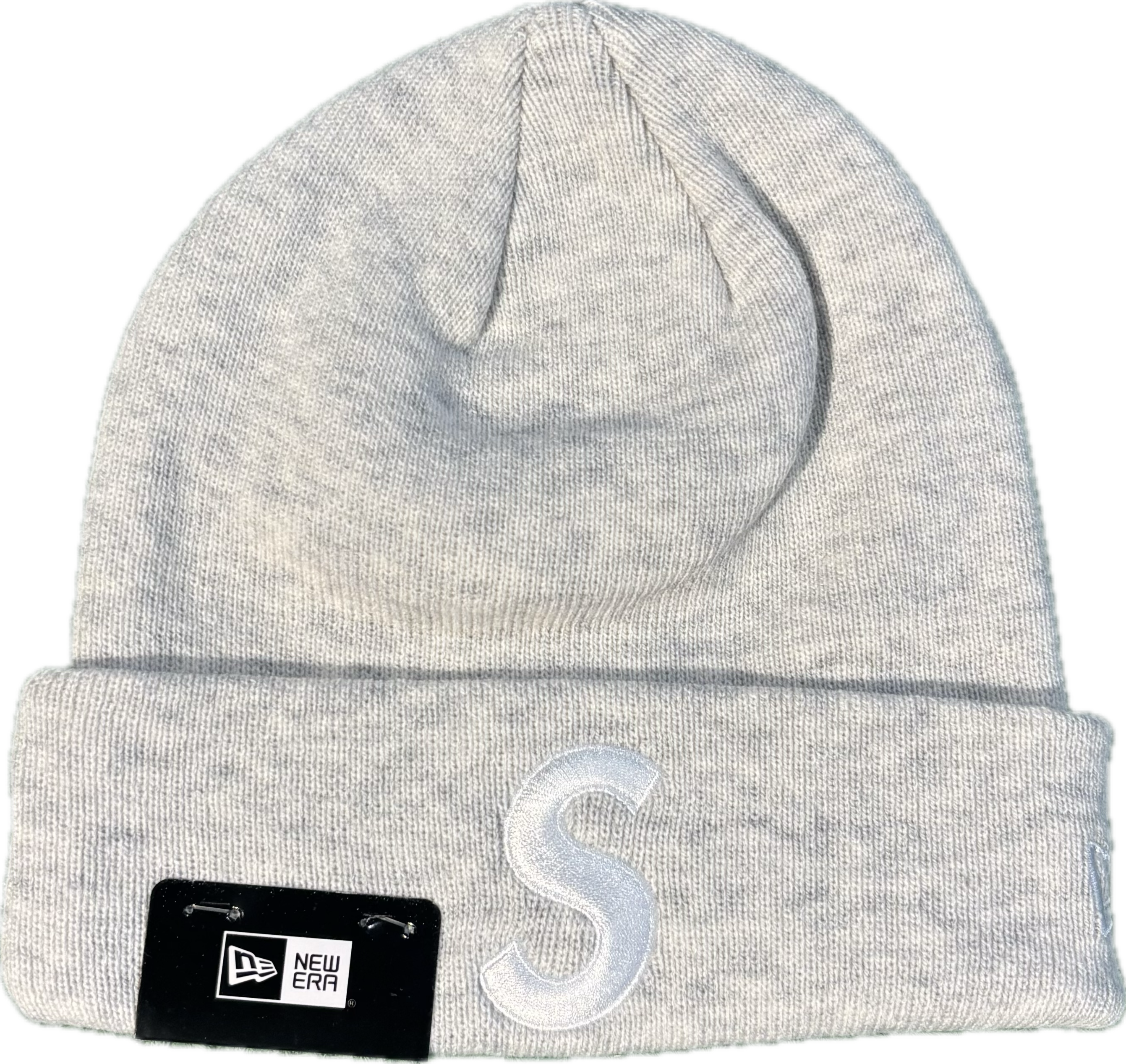 Supreme Light Grey/White “S” New Era Beanie